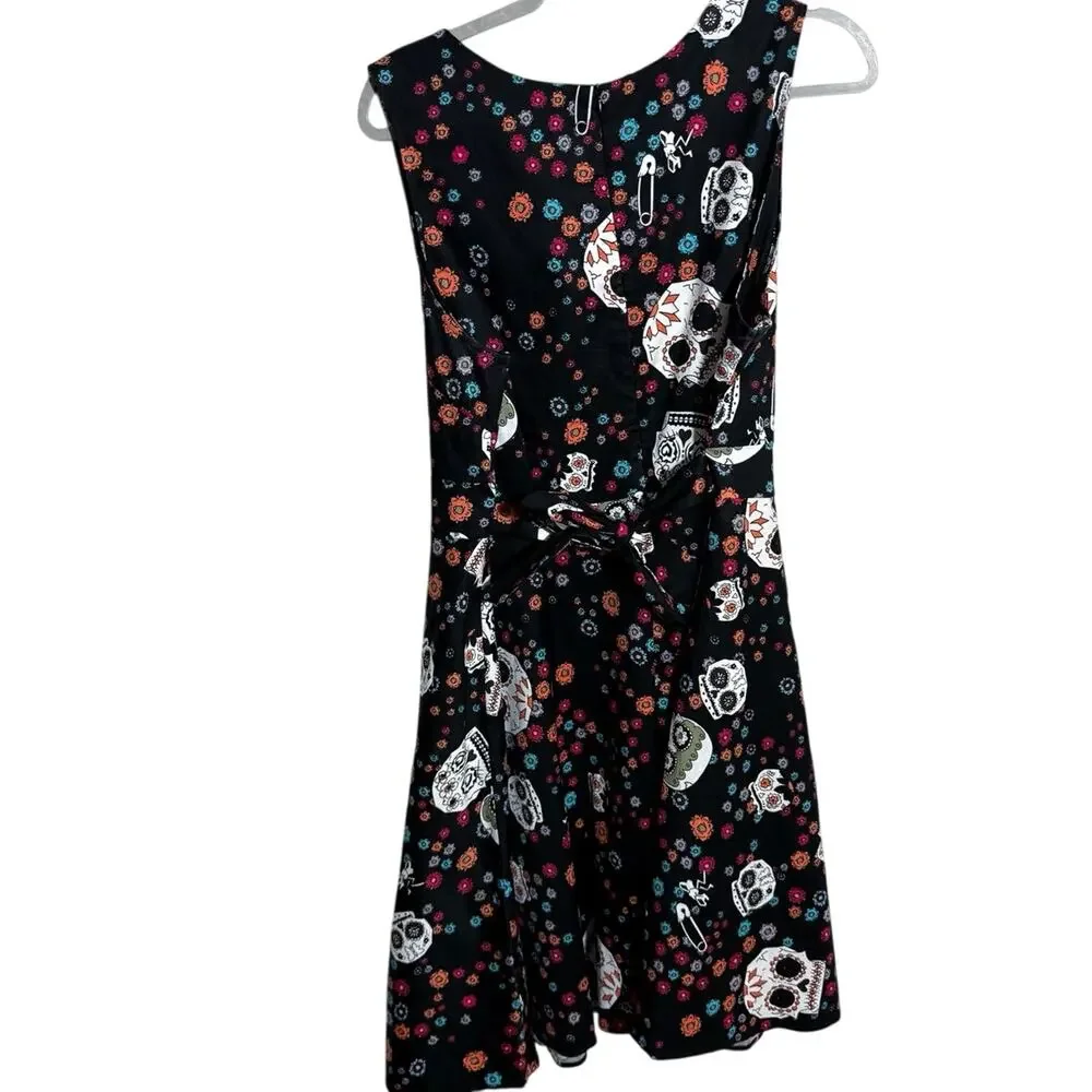 OTEN Sugar Skull Dress Colourful Day Of The Dead Pin Up Rockabilly Sz 2X - Picture 2 of 4